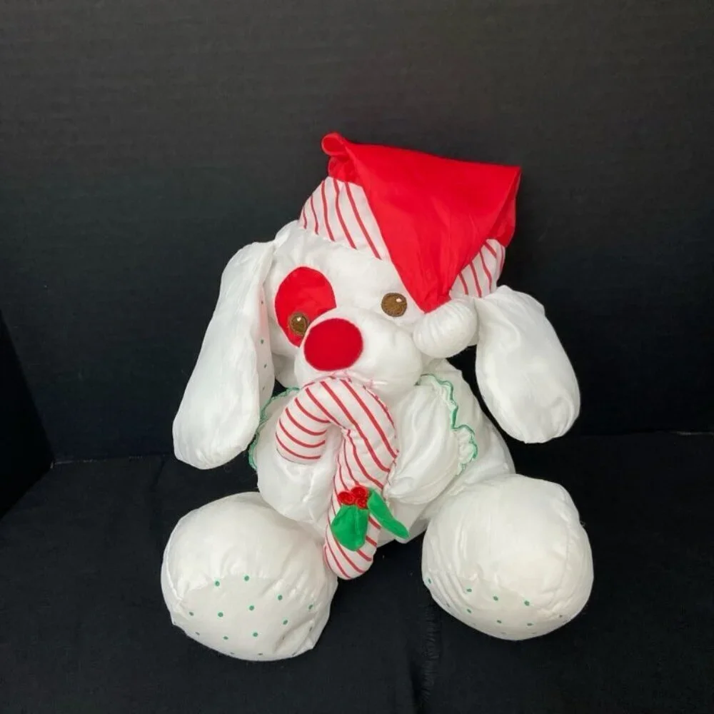 Vtg Fisher Price Christmas Puffalumps Dog (year unknown) & Mouse 1987 Candy Cane